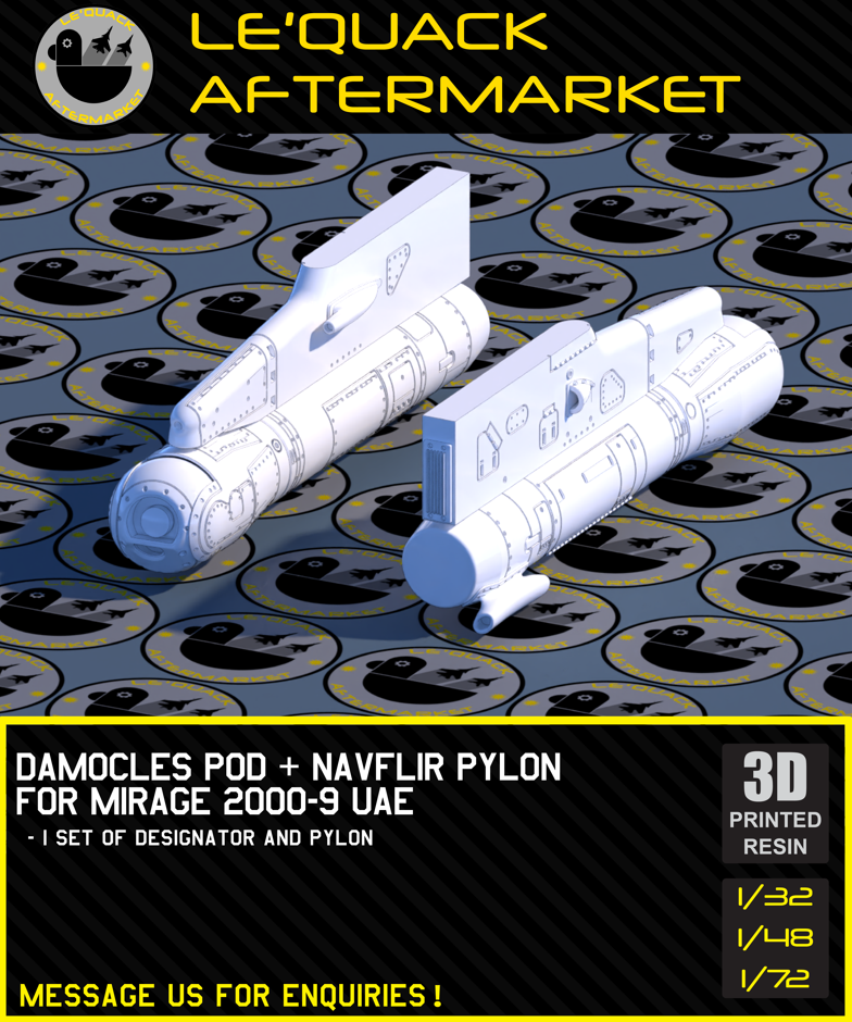 Damocles Pod + NAVFLIR Pylon for Mirage 2000-9 UAE 3D printed resin scale model accessory