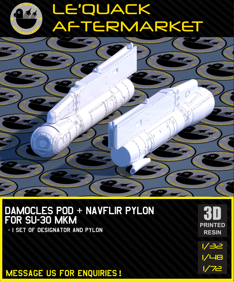 Damocles Pod + NAVFLIR Pylon for SU-30MKM 3D printed resin scale model accessory