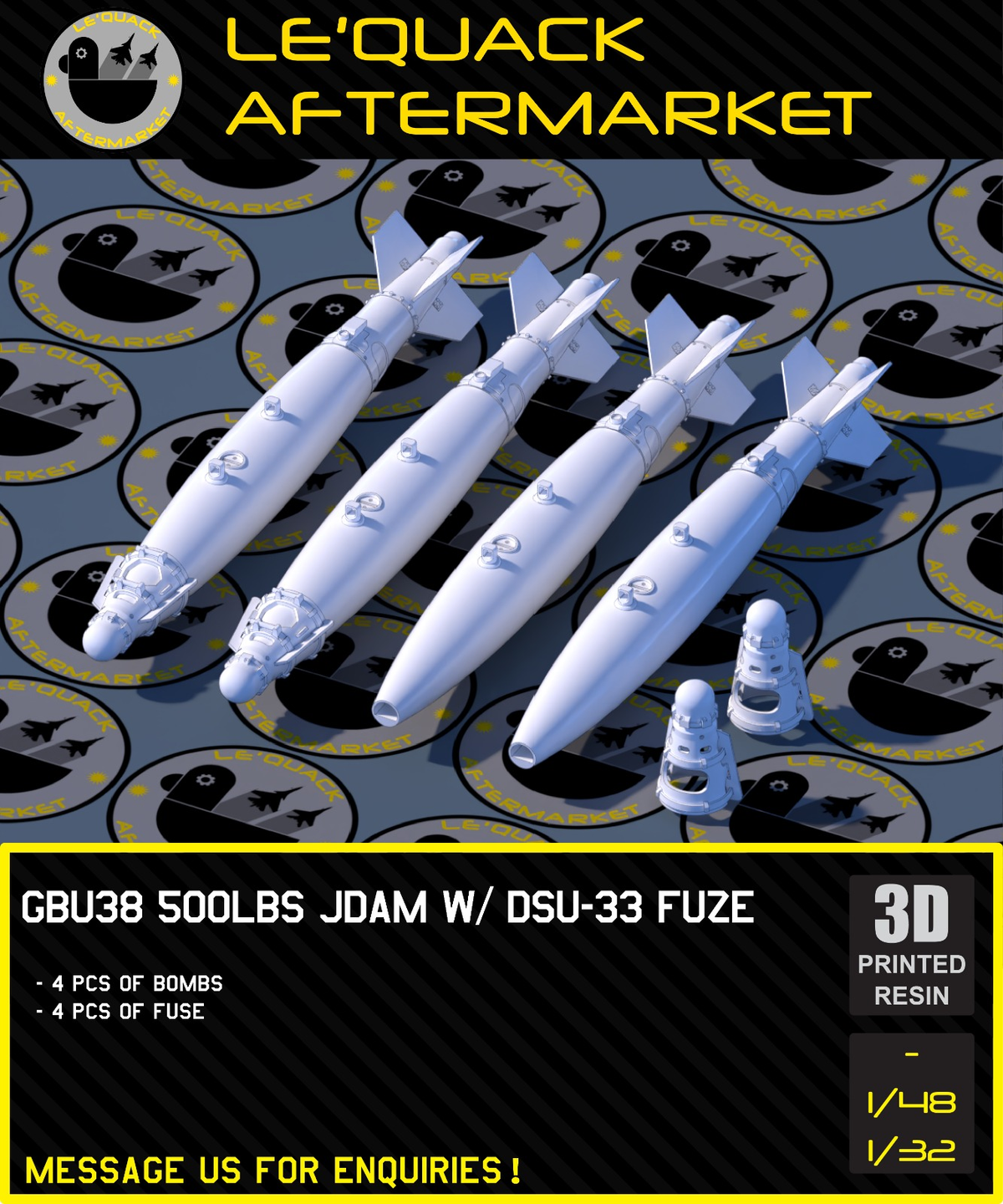 1/48 GBU38 500lbs JDAM w/ DSU-33 Fuze 3D printed resin scale model accessory