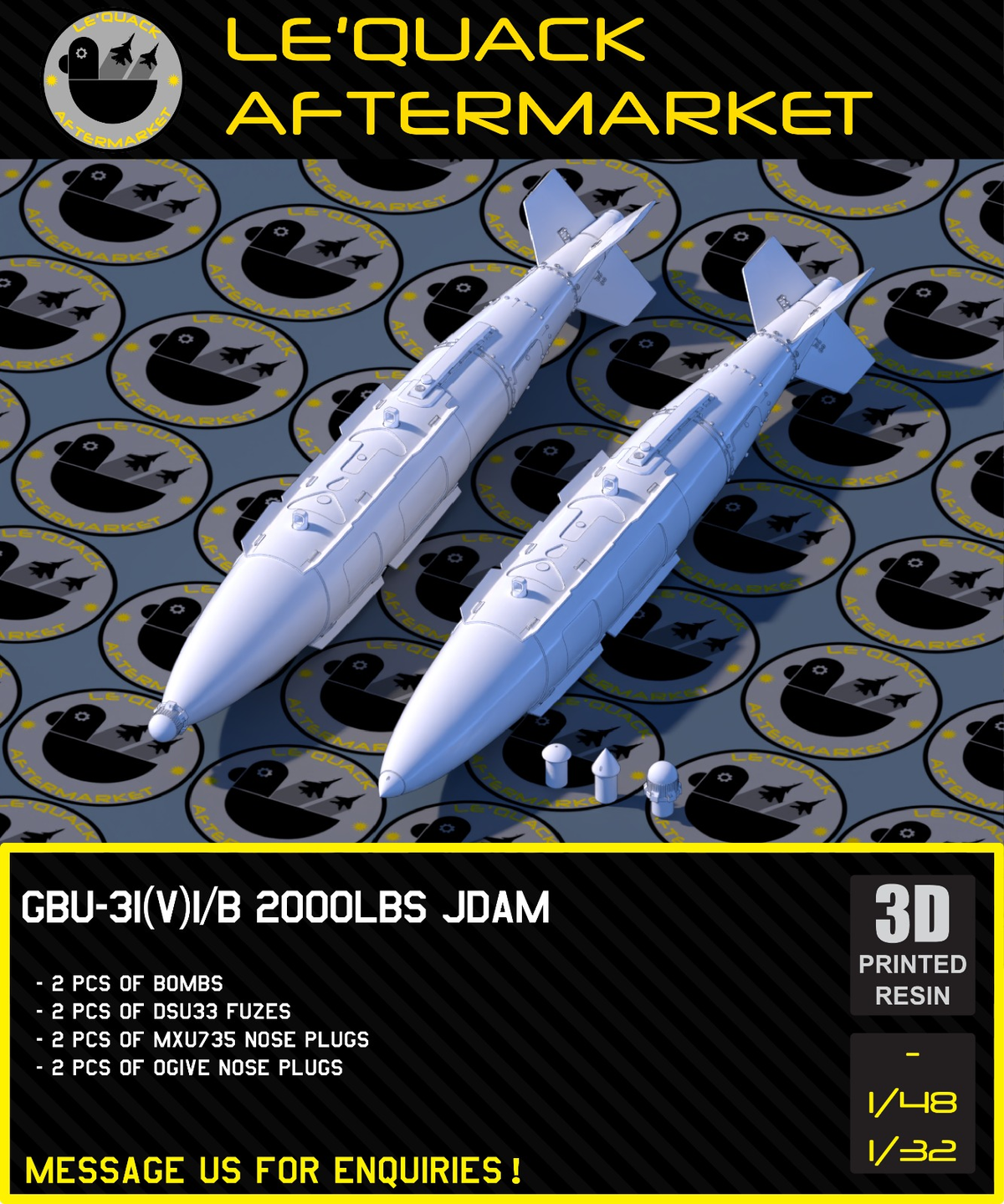 1/48 GBU31(V)I/B 2000lbs JDAM (2 pcs Bombs) 3D printed resin scale model accessory