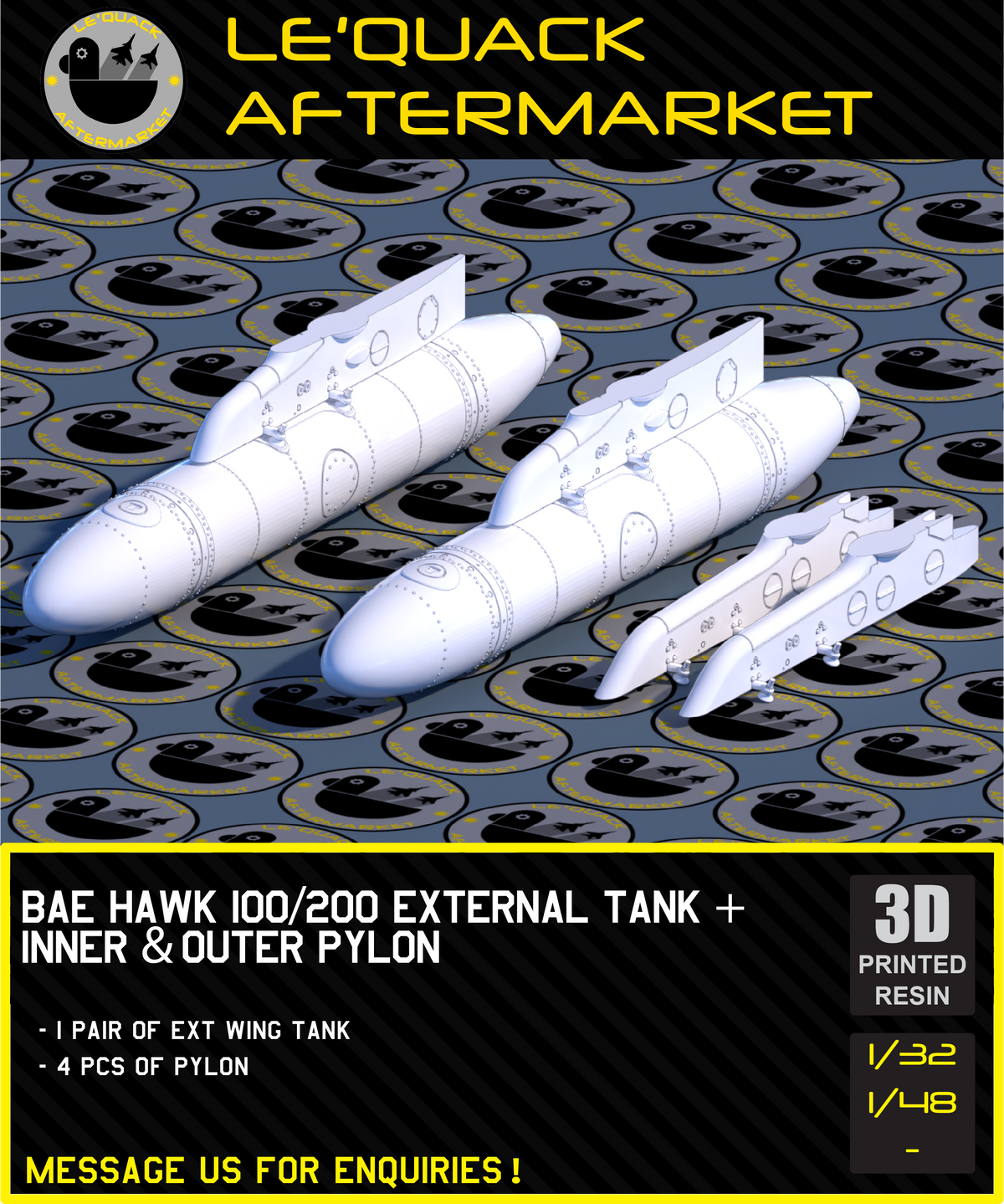 BAE Hawk 100/200 External Tank + Inner & Outer Pylons 3D printed resin scale model accessory