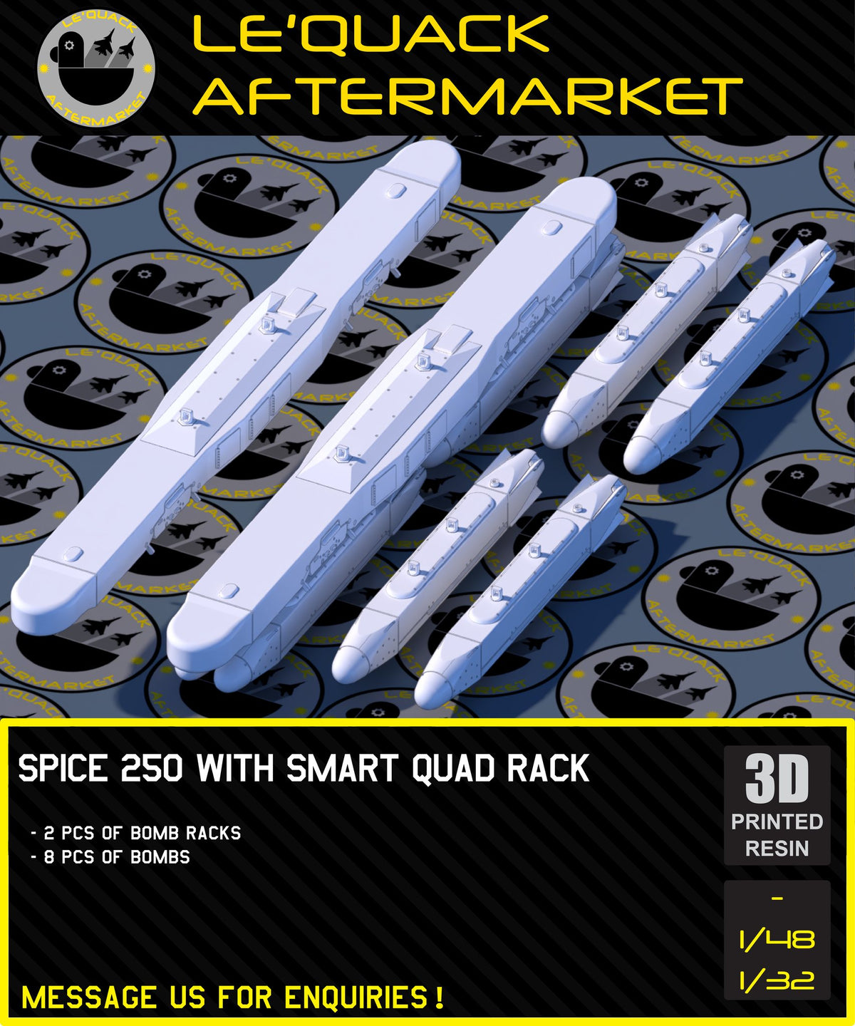 Rafael Spice-250 Bombs + Smart Quad Rack (SQR) for F-15, F-16, KFIR, Etc 3D printed resin scale model accessory