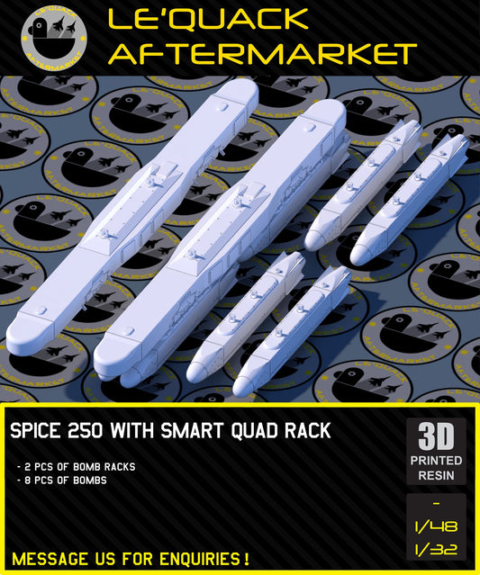 Rafael Spice-250 Bombs + Smart Quad Rack (SQR) for F-15, F-16, KFIR, Etc 3D printed resin scale model accessory