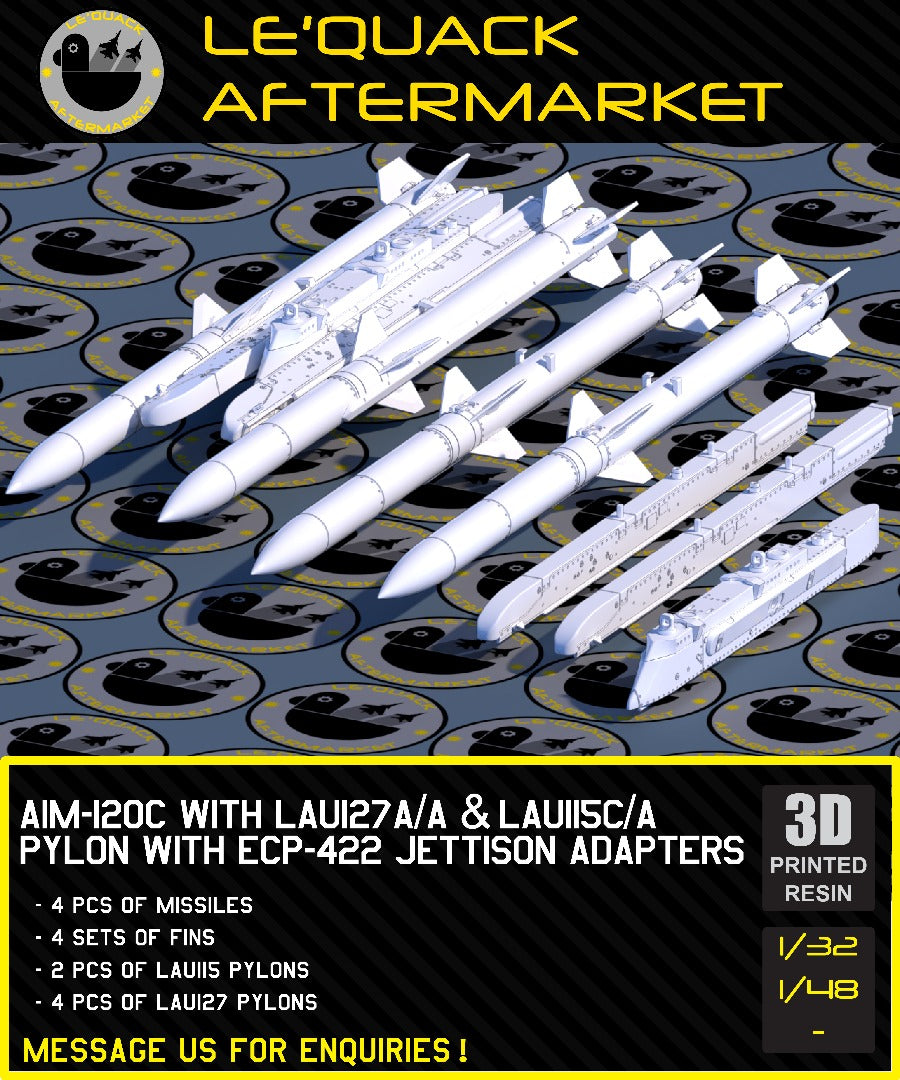 AIM-120C with LAU127A/A & LAU115A/A Pylon or LAU115C/A with ECP-422 Jettison Adapter Pylon for F/A-18C/D 3D printed resin scale model accessory, alternate view