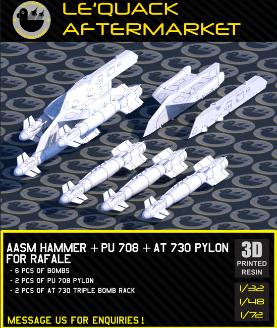 AASM-250 "HAMMER" + PU 708 + AT730 Pylon for Rafale 3D printed resin scale model accessory