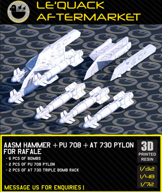 AASM-250 "HAMMER" + PU 708 + AT730 Pylon for Rafale 3D printed resin scale model accessory