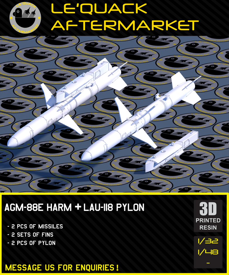 AGM-88E HARM + LAU-118 Pylon 3D printed resin scale model accessory