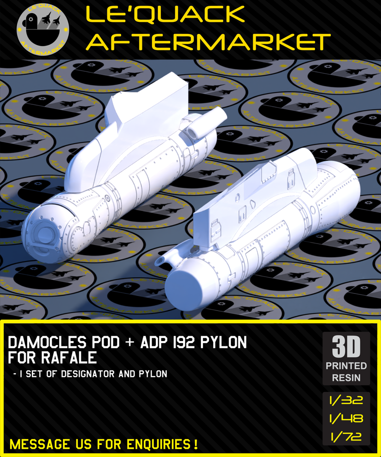 Damocles Pod + ADP 192 Pylon for Rafale 3D printed resin scale model accessory