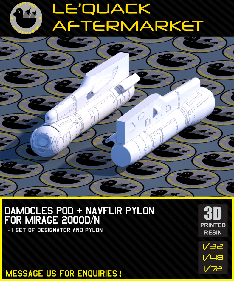 Damocles Pod + NAVFLIR Pylon for Mirage 2000D/N 3D printed resin scale model accessory
