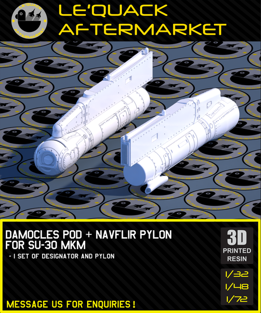 Damocles Pod + NAVFLIR Pylon for SU-30MKM 3D printed resin scale model accessory