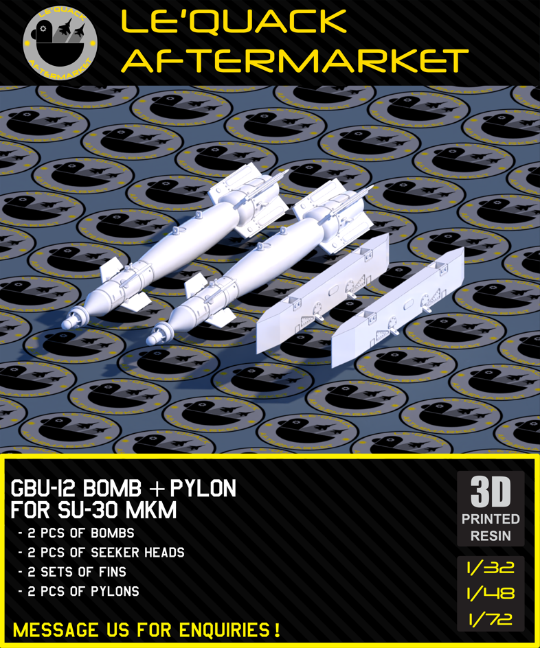 GBU-12 Bomb + Pylon for SU-30MKM 3D printed resin scale model accessory