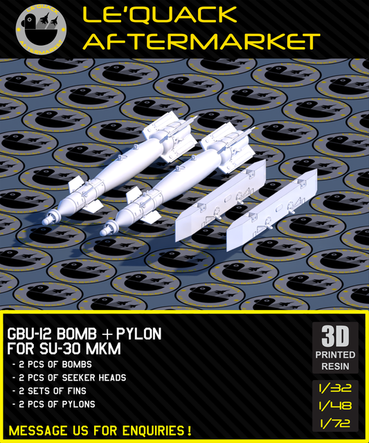 GBU-12 Bomb + Pylon for SU-30MKM 3D printed resin scale model accessory