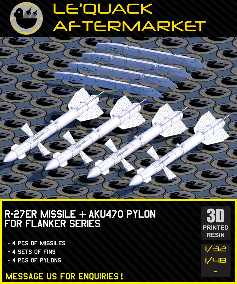 R-27ER Missile + AKU470 Pylon for Flanker Series 3D printed resin scale model accessory