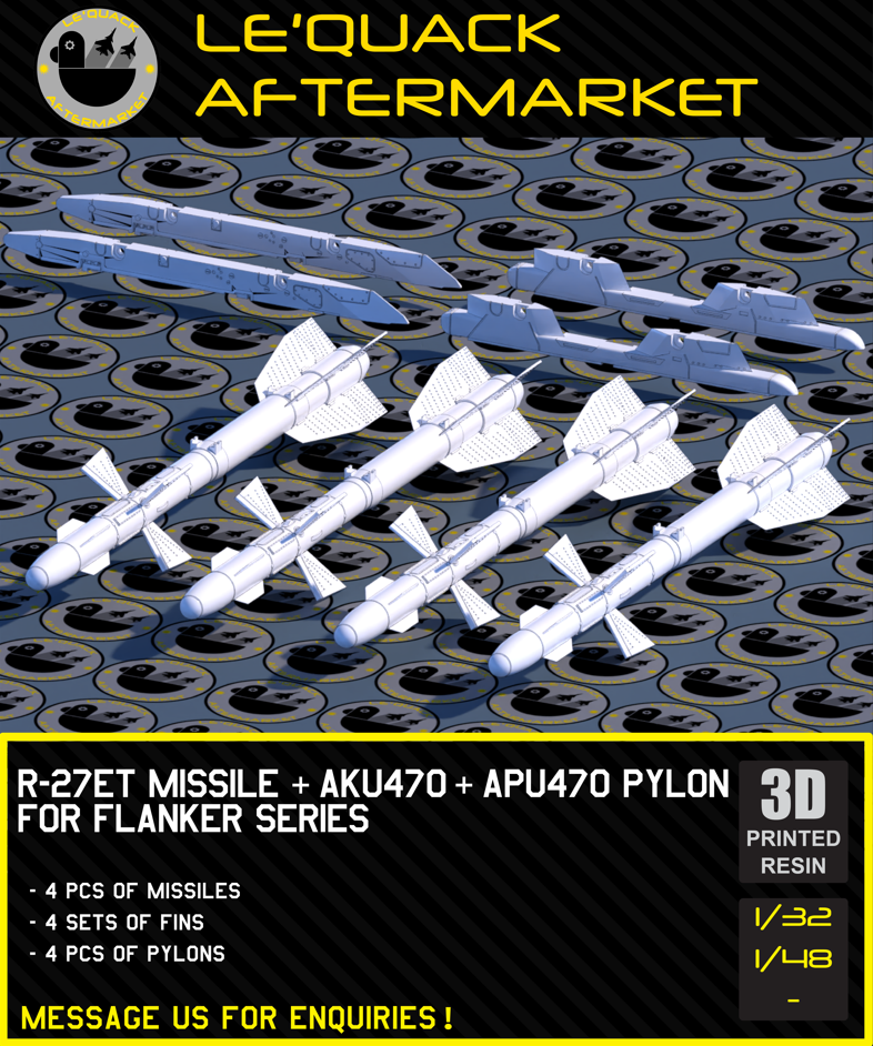 R-27ET Missile + AKU470 Pylon for Flanker Series 3D printed resin scale model accessory