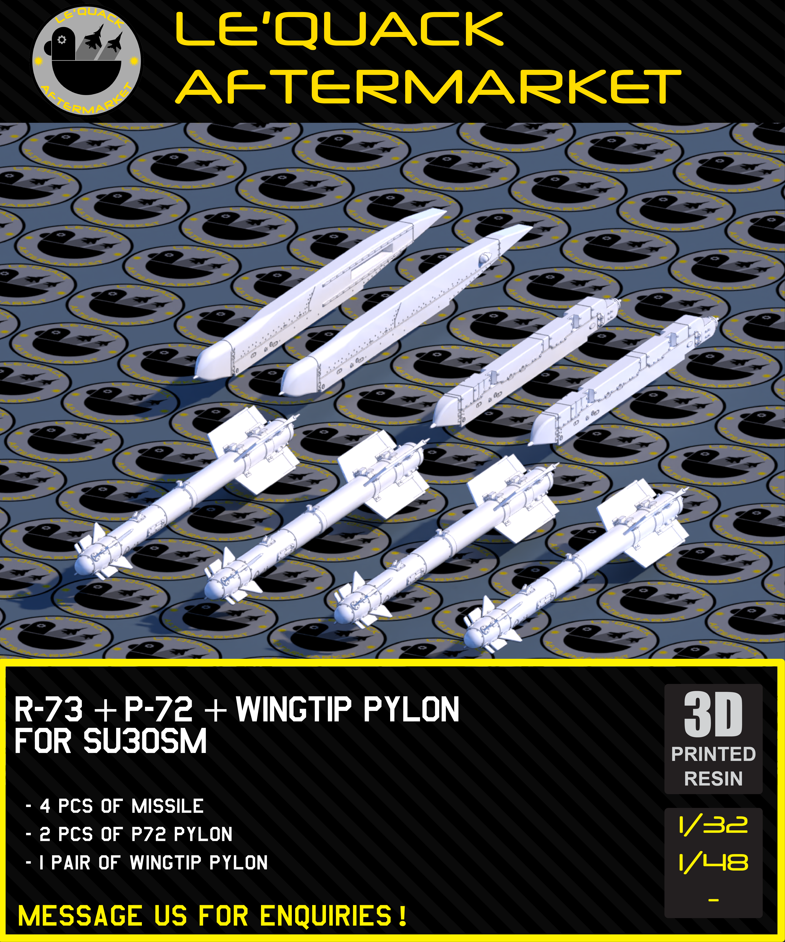 R-73 + P-72 + Wingtip Pylon for SU-30SM 3D printed resin scale model accessory