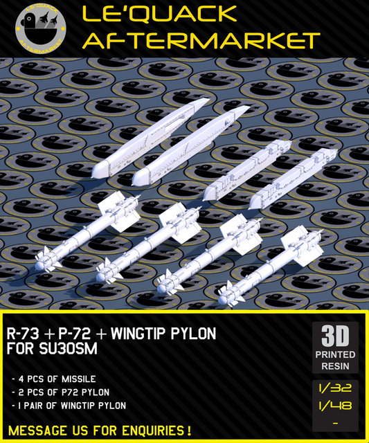R-73 + P-72 + Wingtip Pylon for SU-30SM 3D printed resin scale model accessory