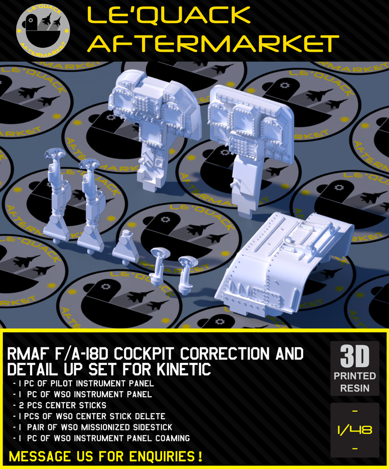 1/48 F/A-18D Cockpit Correction and Detail-Up Set for Kinetic, 3D printed resin cockpit detail set
