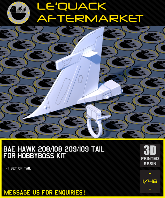 BAE Hawk Detailed Vertical Tail for Hawk 109/209 & 108/208 (HobbyBoss Kit), 3D printed resin detail part