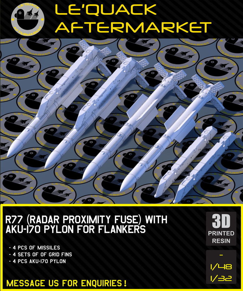 R-77 (Radar Proximity Fuse) + AKU-170 Pylon for Flanker Series 3D printed resin scale model accessory
