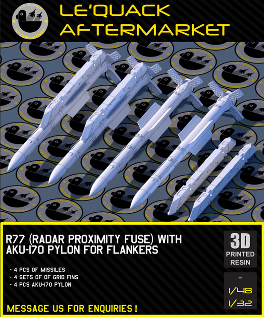 R-77 (Radar Proximity Fuse) + AKU-170 Pylon for Flanker Series 3D printed resin scale model accessory
