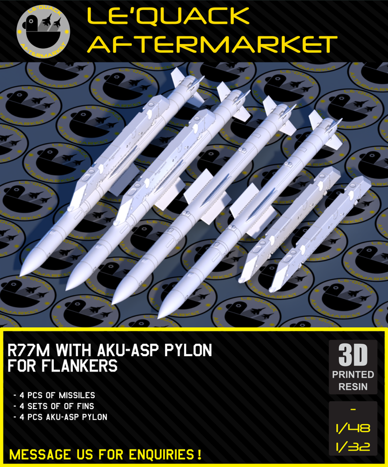 R-77M + AKU-ASP Pylon for Flanker Series 3D printed resin scale model accessory