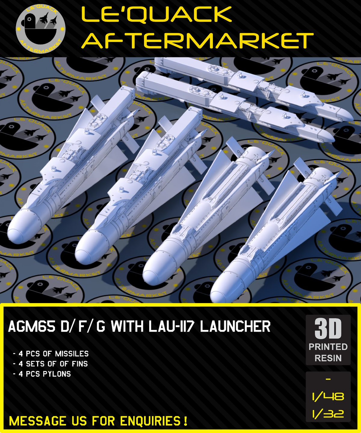 AGM-65 D/F/G with LAU-117 Launcher 3D printed resin scale model accessory